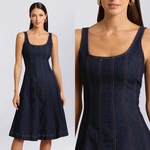 Brand New - AVEC LES FILLES Denim Fit-and-flare Midi Dress πβ¨ - Picture 1 of 13